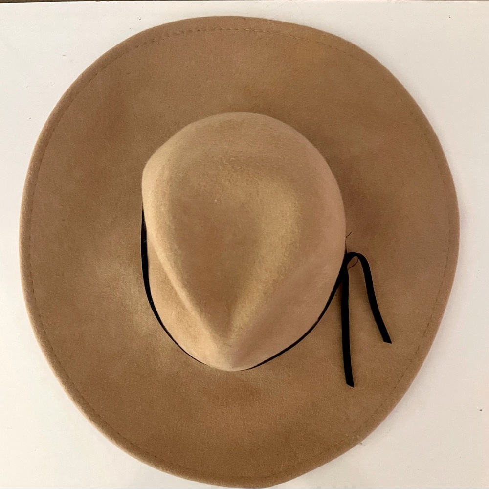 Free People Camel Colored Felt Hat with Black Hat Band One Size